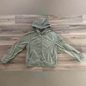 Polo Ralph Lauren Khaki Green Garment-Dyed Hooded Jacket with Pockets Size Large